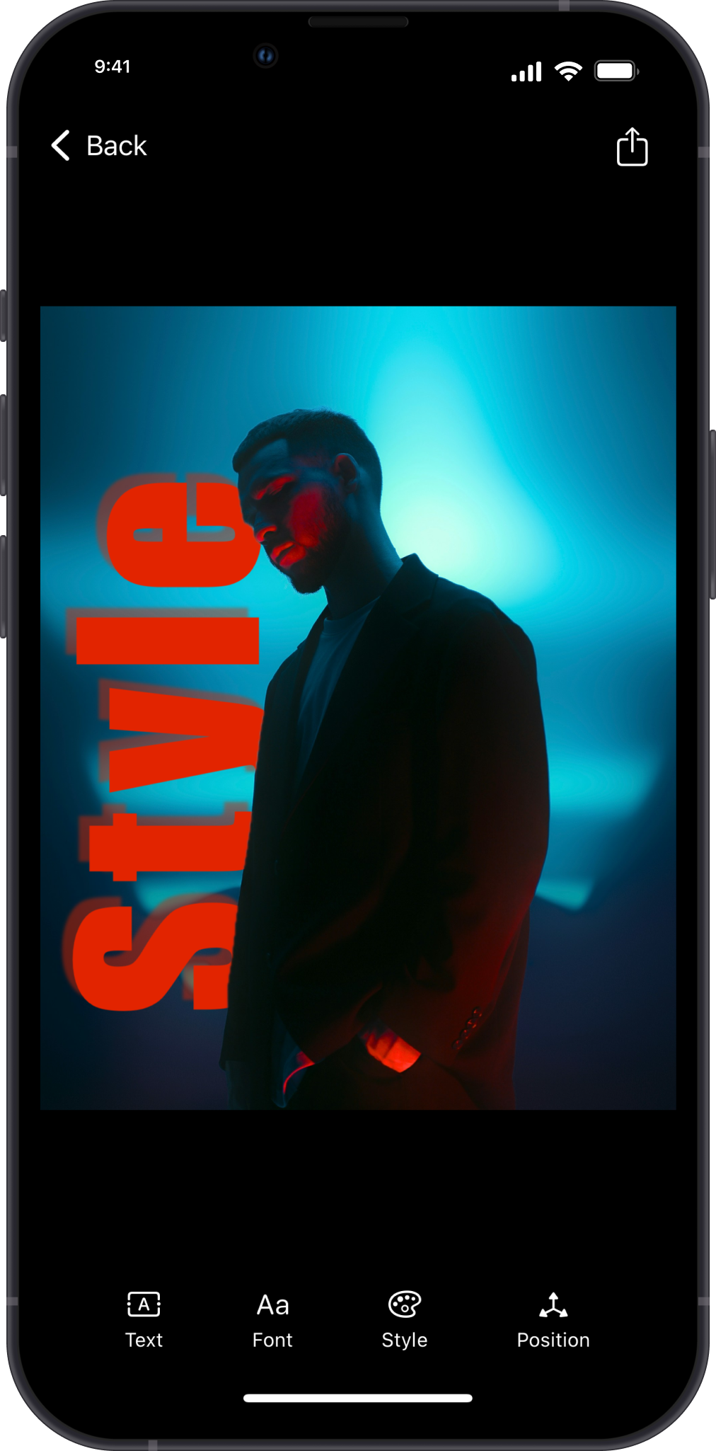 text behind image app mockup
